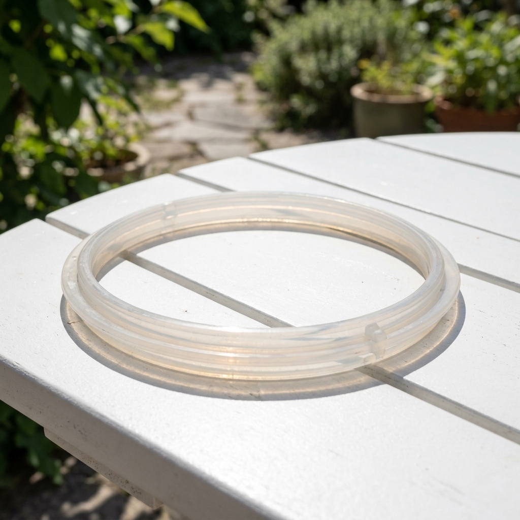 A silicone sealing ring sitting in direct sunlight to remove odors.