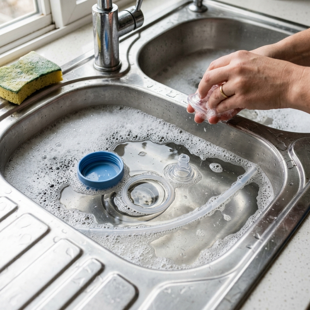 Washing the lid, gasket, and straw separately in warm soapy water.