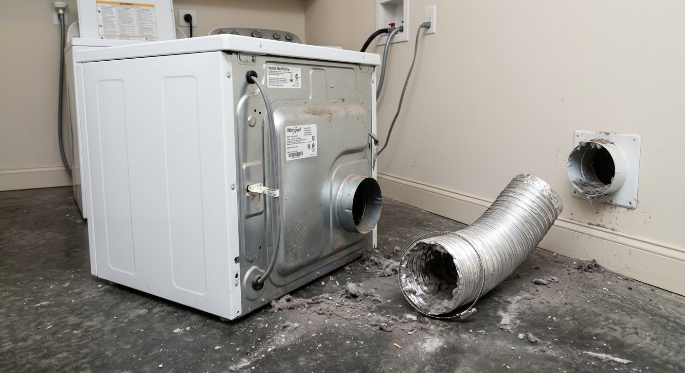 Pull the dryer forward so the vent hose can be disconnected and inspected.