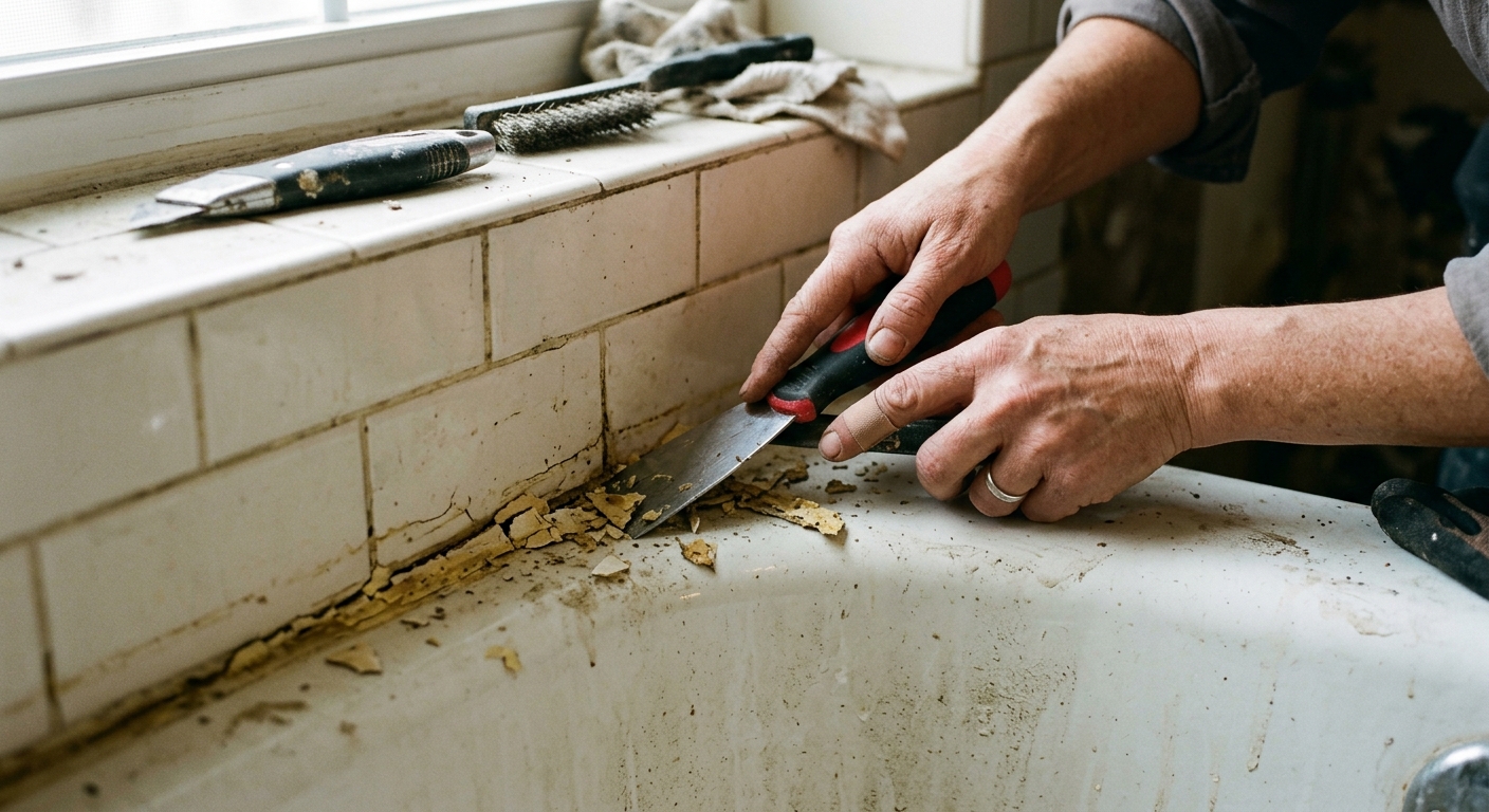 Prepping the bathtub joint before new caulk