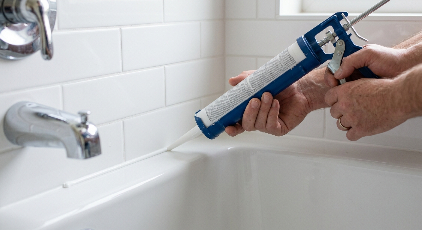 Applying a smooth bead of bathroom caulk