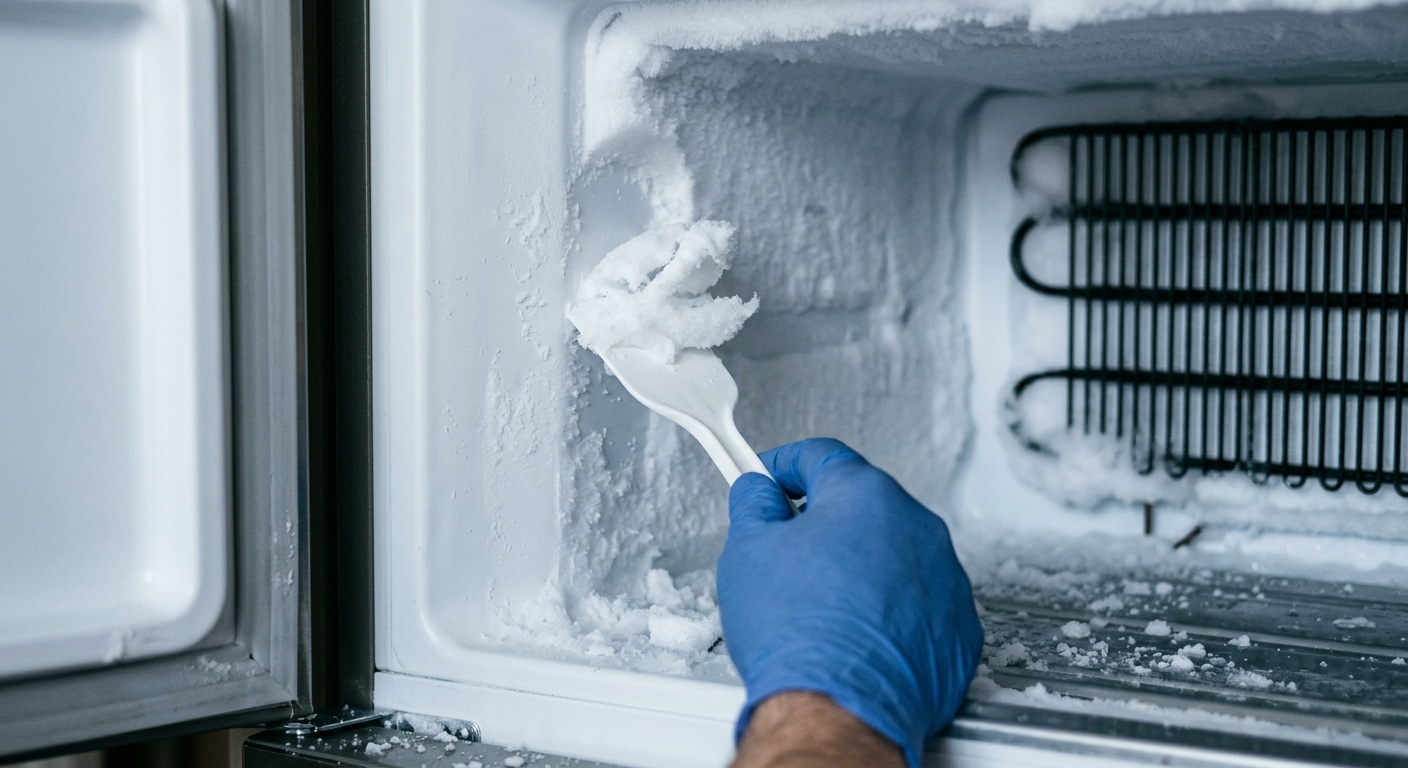 Careful defrosting avoids sharp tools and protects the freezer interior.