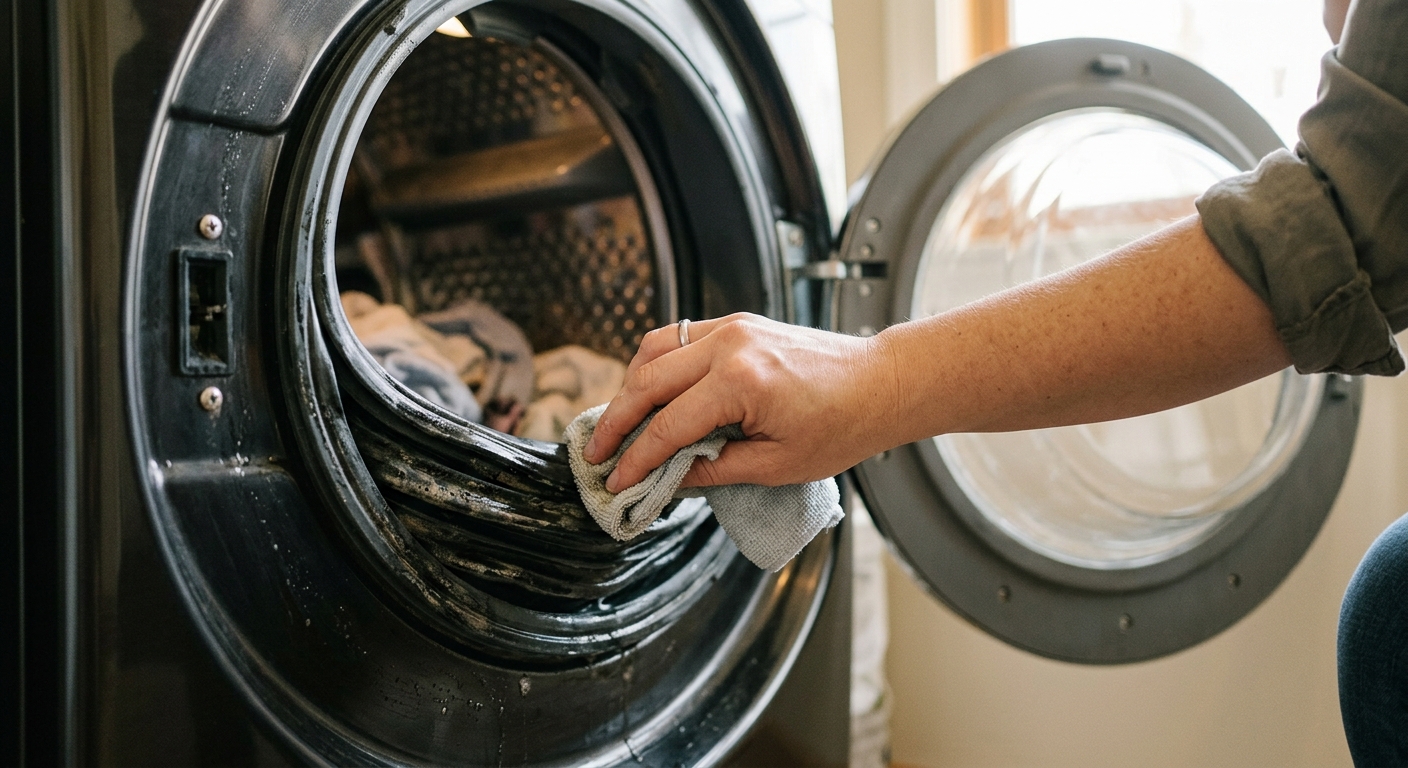 The gasket is wiped clean with a soft cloth and mild cleaner.