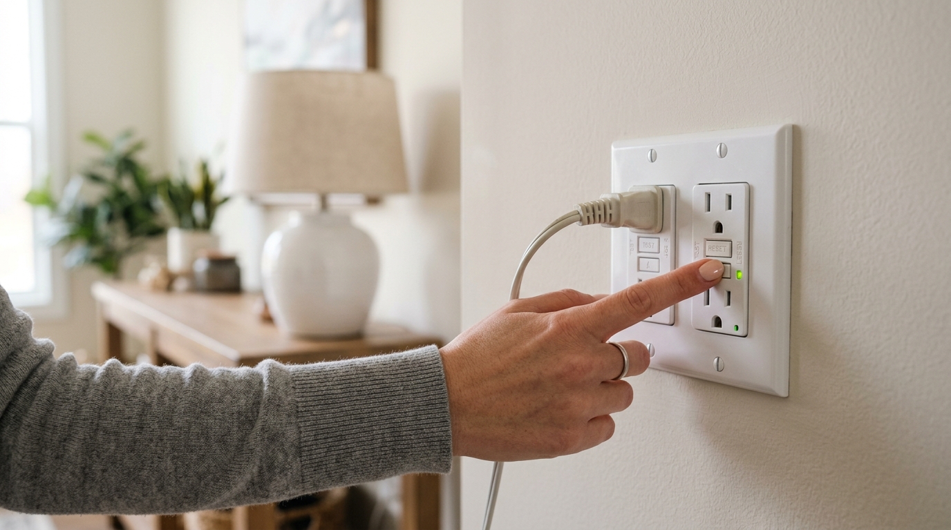 Pressing the RESET button on the same GFCI outlet after a successful trip test