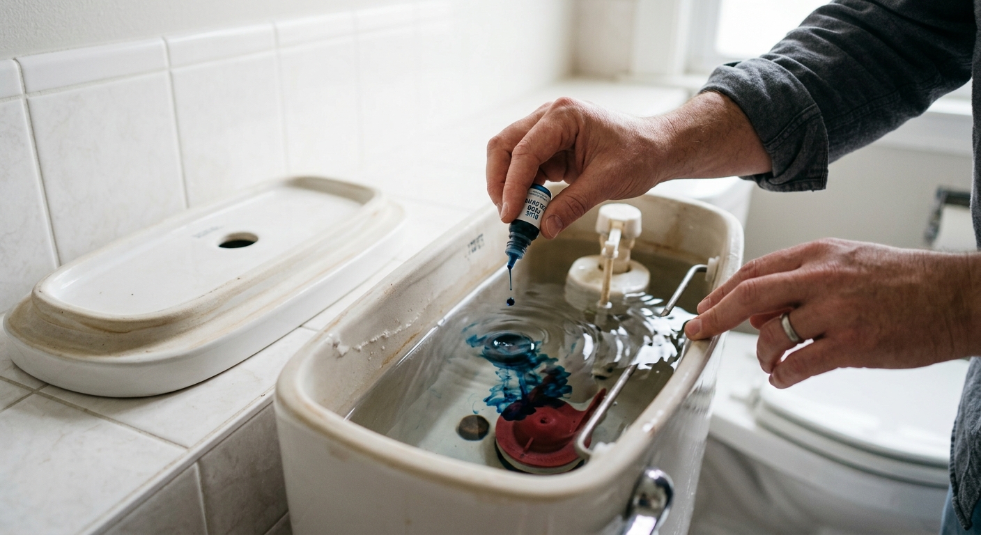 Food coloring is added to the tank for a simple leak test.
