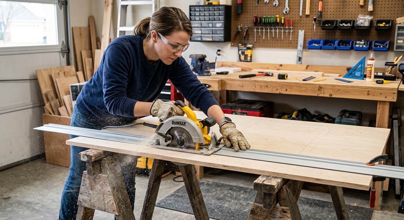 Cut plywood parts for the organizer with a circular saw and straight edge