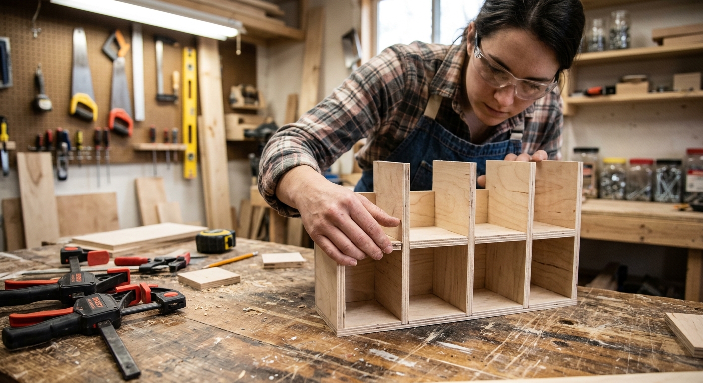 Dry-fitting the organizer compartments before final assembly