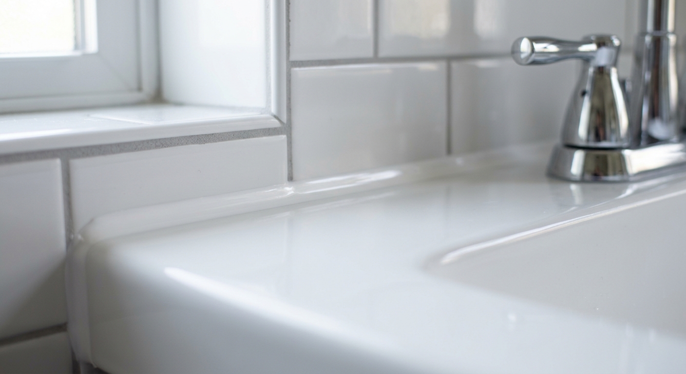 The finished caulk line looks smooth and even along the sink or tub edge.