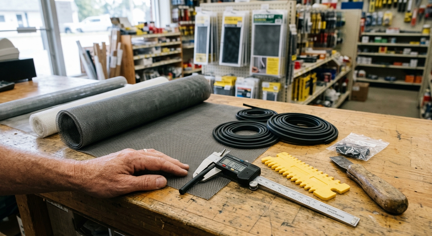 Matching spline size and screen mesh for a window screen repair