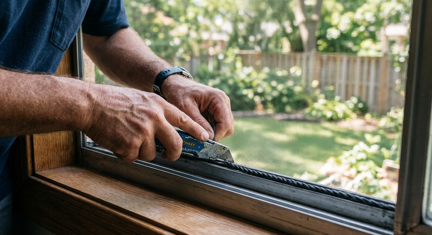 Trimming excess screen mesh flush after installation