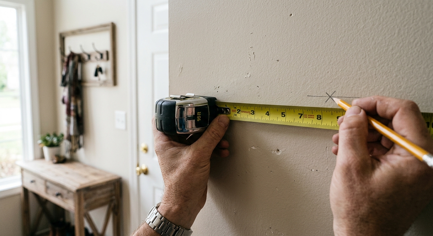 Measuring wall space for a DIY hook rack