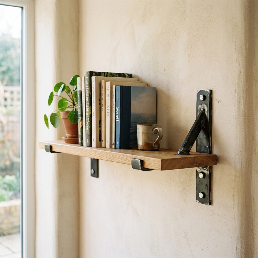 A repaired shelf bracket holds a light test load.
