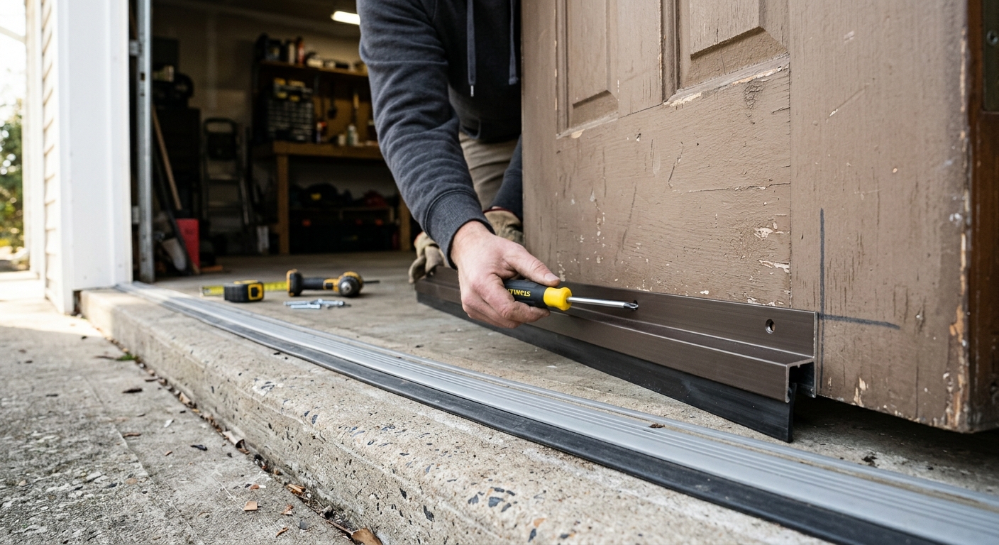 Align the door sweep under the door bottom.