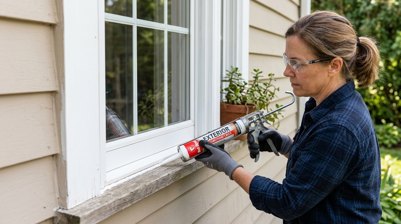 Applying caulk to a fixed window joint