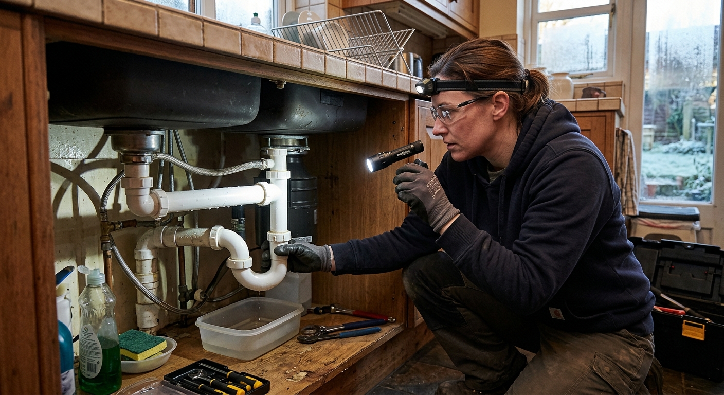 Inspecting pipes under a sink