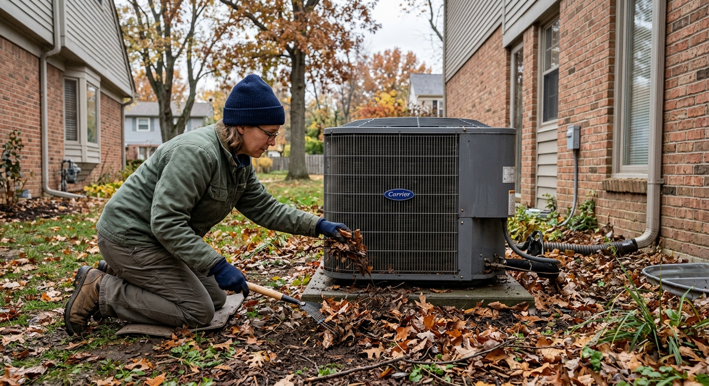 Clearing leaves away from the outdoor AC unit