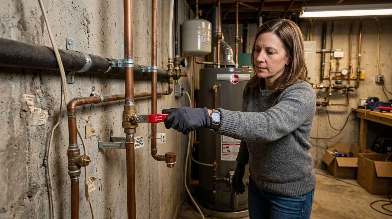 Indoor shutoff valve for exterior faucets