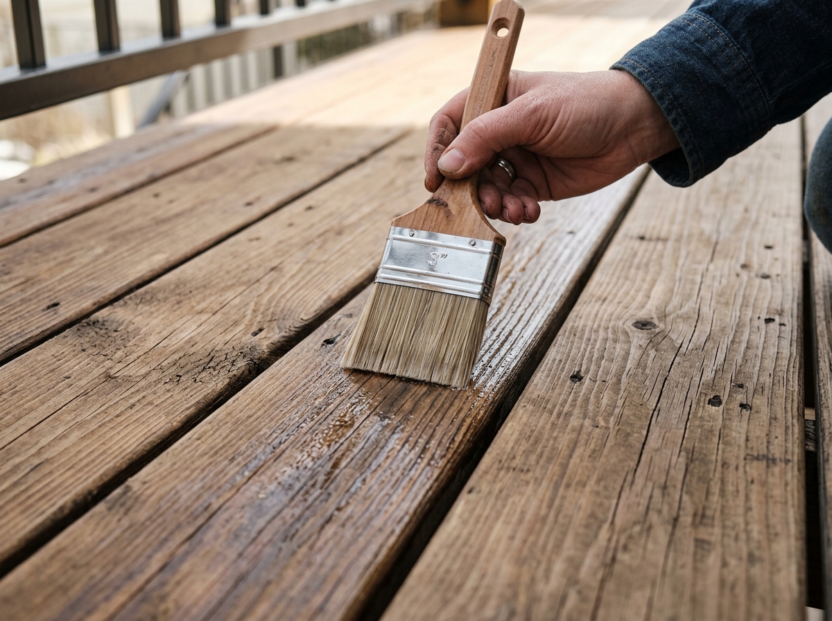 Applying sealer to deck boards