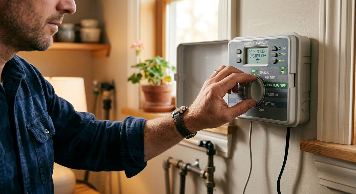 Irrigation controller set to off for winter.