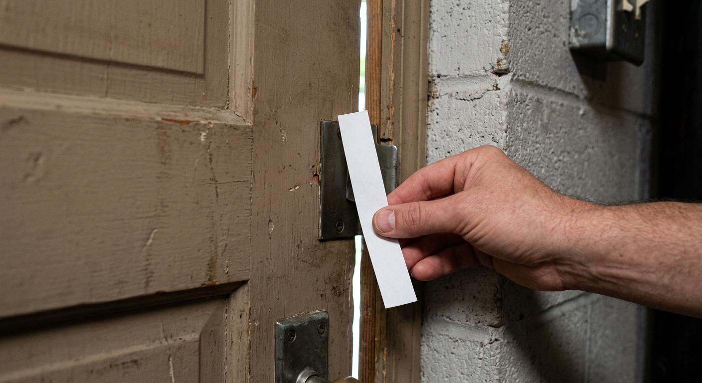 Paper test along the latch side of a drafty basement door
