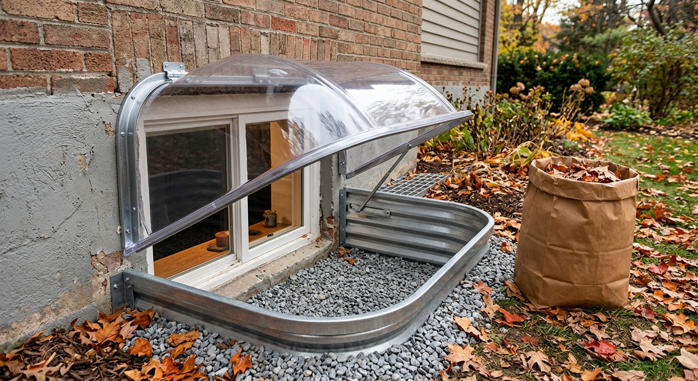 Clean basement window well with safe clear cover
