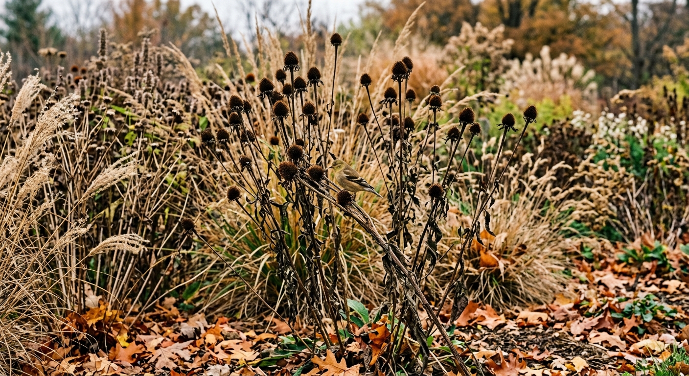 Seed heads and hollow stems left standing for winter wildlife