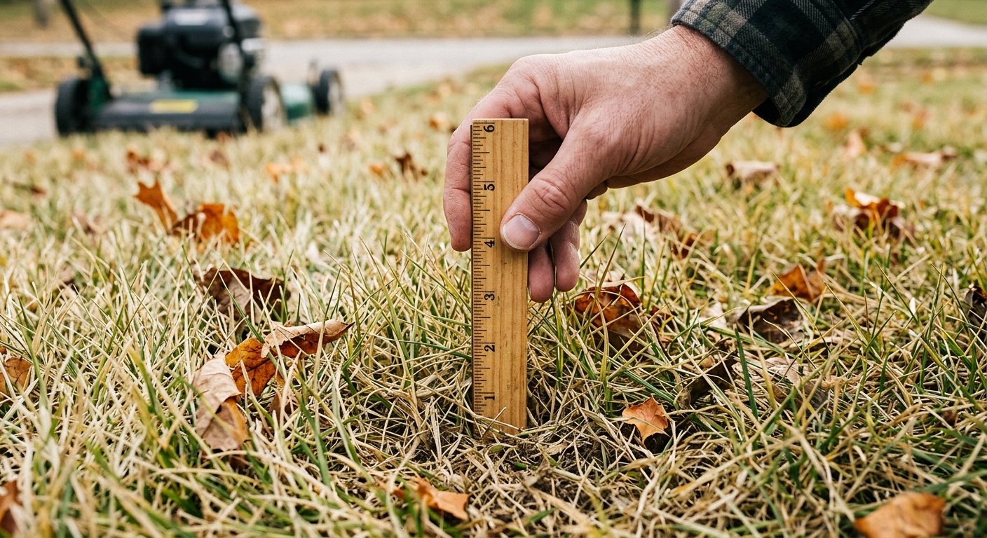 Grass height being measured before the last fall mowing pass