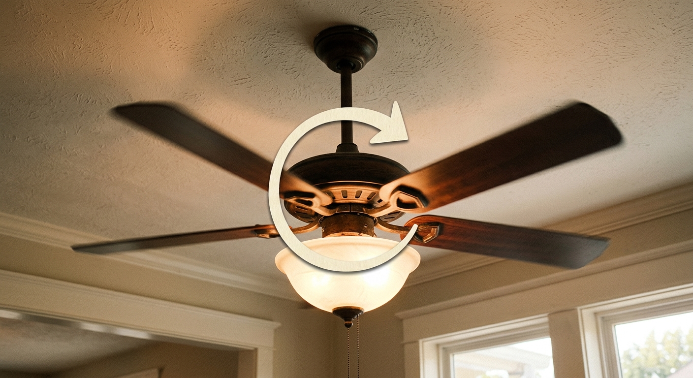 Ceiling fan blades viewed from below to check clockwise winter rotation