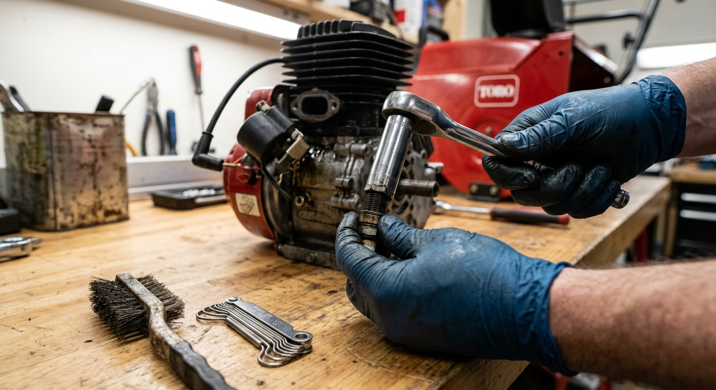 Spark plug inspection with a socket before snow blower season