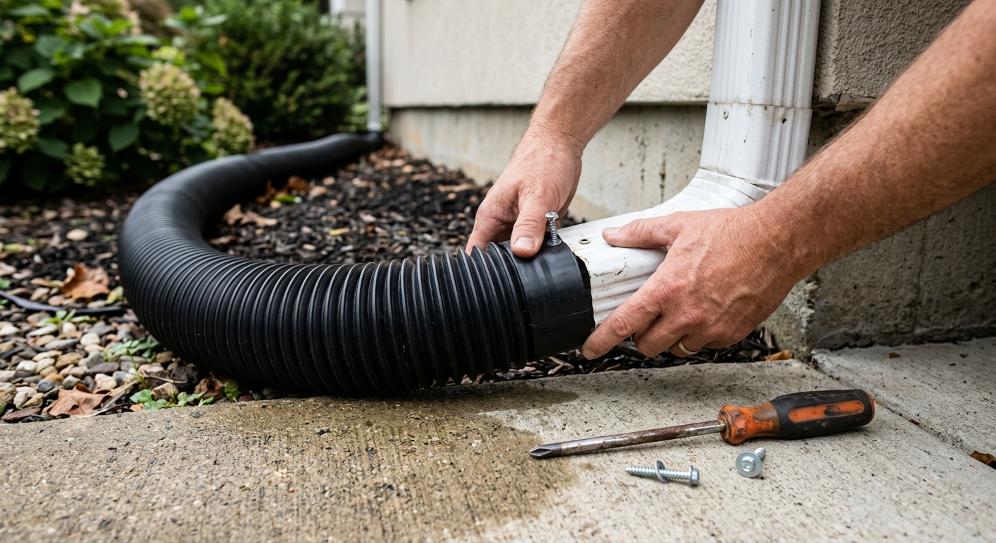 Fitting a flexible extension onto a rectangular downspout outlet