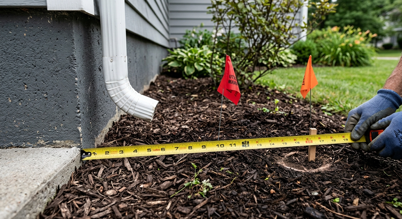 Measuring the planned discharge point away from the foundation