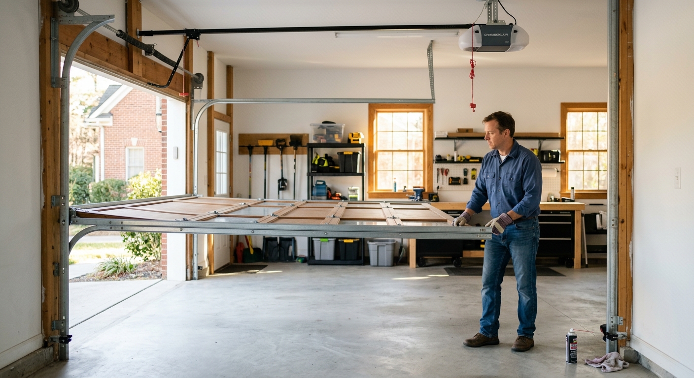 Testing garage door movement by hand after lubrication