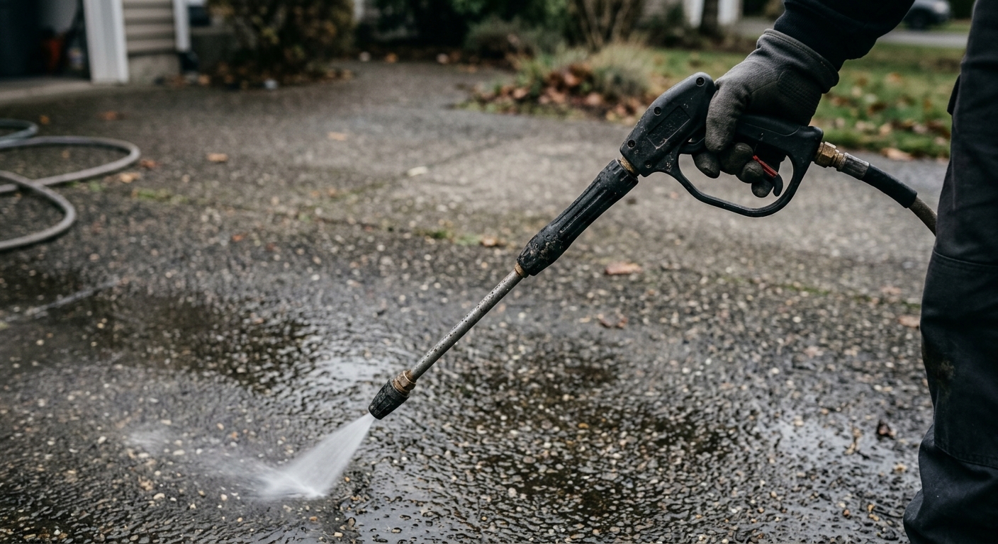 Releasing trapped pressure from a switched-off pressure washer spray gun.