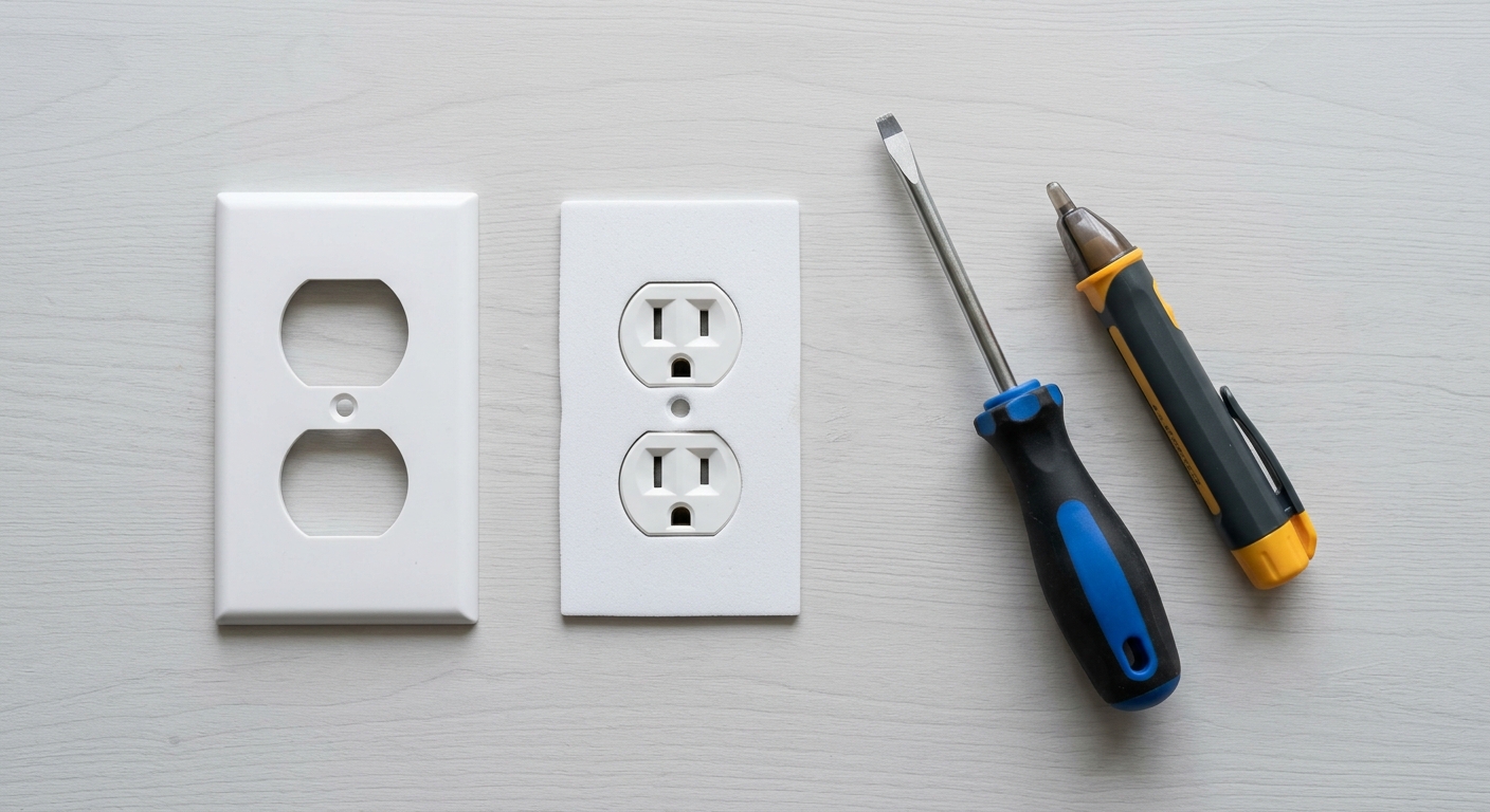 A foam gasket is checked against the outlet cover plate openings.